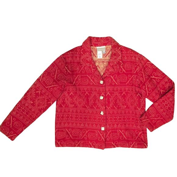 Coldwater Creek Aztec Embroidered Red Jacket Petite Medium Boho Western Cowgirl - Picture 1 of 8
